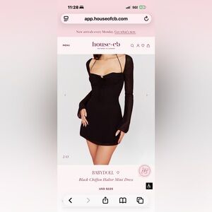 Babydoll Elegant Black Long-Sleeve halter mini Dress